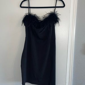 Feather Neckline Little Black Dress